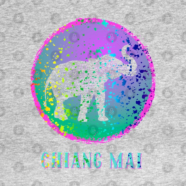 Chiang Mai Thailand Colorful Elephant Splatter Design Souvenir by Pine Hill Goods